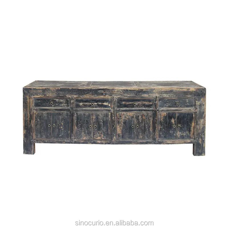 Chinese wholesale antique restored buffet reclaimed elm wood distressed black sideboard