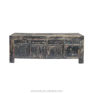 Chinese wholesale antique restored buffet reclaimed elm wood distressed black sideboard