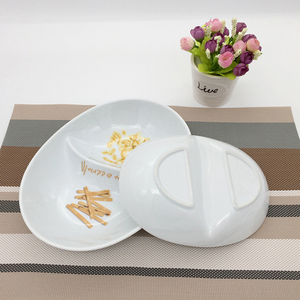 Plato Ovalado Creativo Nórdico de Cerámica Blanca Ecológica con Dos Compartimentos para Aperitivos, Postres, Frutos Secos, para el Hogar, Hotel, <span class=keywords><strong>Restaurante</strong></span> - Product Image 4