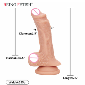8 pulgadas Flesh Sexy y comprimible firme de consolador de silicona consolador con Suker para las damas usan pene Artificial - Product Image 4