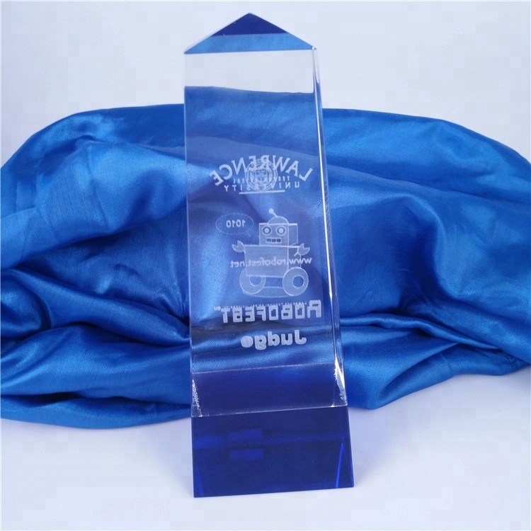 Haute Qualité Trophée En Cristal À L'intérieur Sculpture Robot Bleu Transparent Cristal Trophée Prix