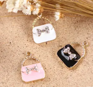 various color enamel lady handbag purse charms cute bag purse charms for bracelet crystal metal handbag jewelry accessories