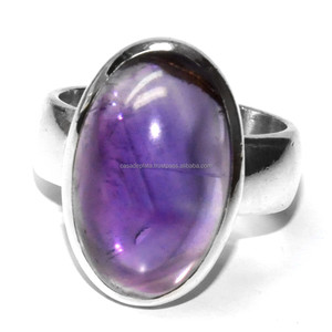 Solide. Bague de créateur en pierre précieuse améthyste de forme ovale en argent sterling 925 bijoux faits à la main - Product Image 1