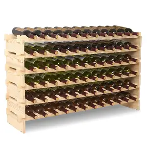 حامل تخزين للنبيذ خشبي قابل للتكديس ذو 72 زجاجة يُصمم حسب الطلب من المصنع