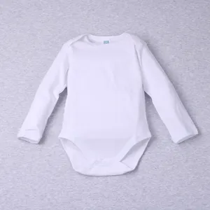 Üretici beyaz uzun kollu bebek bodysuits düz beyaz bebek bodysuits toptan bebek tulumu özelleştirmek all over logo