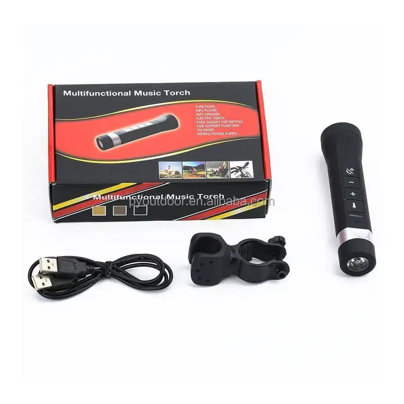 2021 Hot sell 4 in 1 Bicycle Light+power bank+speaker+hands free Multifunctional music torch FM/MP3/MP4 wireless speaker