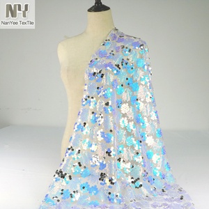 Vải Thêu Đính Kim Sa Hoạ Tiết Nho Óng Ánh Xanh Đông Lạnh Dệt Nanyee - Product Image 6