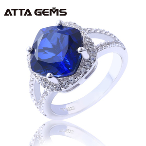Cojín sintético azul anillo <span class=keywords><strong>de</strong></span> zafiro <span class=keywords><strong>de</strong></span> plata esterlina 925 para mujeres boda cumpleaños - Product Image 6