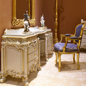 Villa Palace Furniture Golden Plated Bedroom <strong>Dressing</strong> <strong>Table</strong> <strong>with</strong> <strong>Mirror</strong> and Drawers - Product Image 1