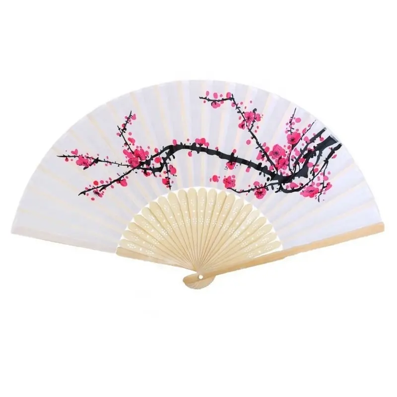 Delicate Art 21センチメートルCherry Blossom Design Silk Folding Fan Bamboo Party Favors Custom Wedding Fan For Guest Gift