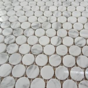 Mosaïque de galets de rivière en marbre de Carrare blanc italien, finition patinée - Product Image 4