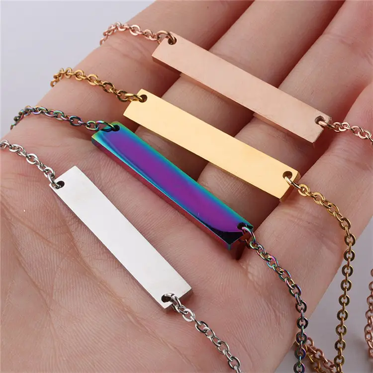 Di nuovo Modo di Oro Argento Bianco Geometrica Rettangolo di Fascino In Acciaio Inox Bar Pendente Della Collana Del Choker Per Le Donne Degli Uomini Gioielli FAI DA TE