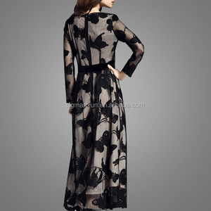 Cordón encantador Bordado Bowknot <span class=keywords><strong>La</strong></span> Correa <span class=keywords><strong>de</strong></span> Dos Piezas <span class=keywords><strong>de</strong></span> Manga Larga Prom Mujeres Vestido Largo - Product Image 3