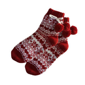 Women's Nordic Winter Jacquard Crew Slipper <strong>Socks</strong>-Eco-Friendly Anti-Bacterial Anti-Slip Thermal Knit Cuff Pom Poms for Daily Use - Product Image 1