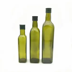 Bouteille vide d'<span class=keywords><strong>huile</strong></span> d'olive en verre carré vert foncé de 250ml 500ml 750ml Bouteille de <span class=keywords><strong>vinaigre</strong></span> de sauce soja - Product Image 1