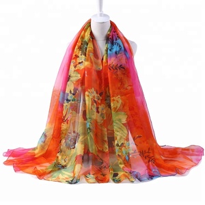 Produk populer 100% bahan sifon dicetak <span class=keywords><strong>Infinity</strong></span> syal sutra lukisan cetakan ukuran besar syal selendang pantai - Product Image 1