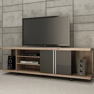 Brown Popular <strong>TV</strong> Stands LED Light Wood Veneer MDF <strong>Tv</strong> <strong>Wall</strong> <strong>Cabinet</strong> Design - Product Image 6
