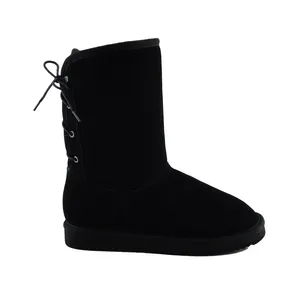 Mode de haute qualité Noir de fourrure d'hiver en cuir plat bottes pour femmes