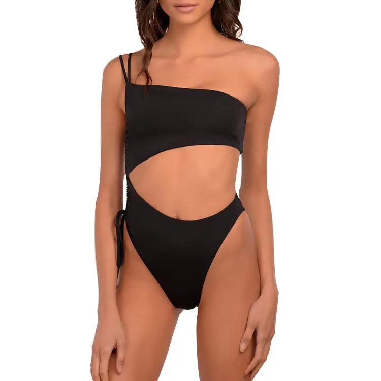 High Quality Customized Nylon Spandex One Shoulder Lady Cheeky Black Swimwear Bikini Bottoms