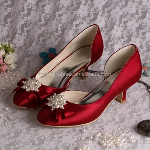 (23种颜色) 酒红女低跟新娘鞋