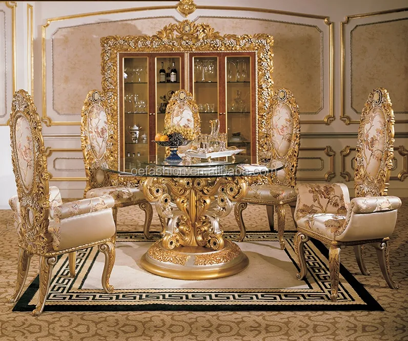 Mesa de jantar de madeira redonda luxuosa OE-FASHION, design com parte superior em vidro