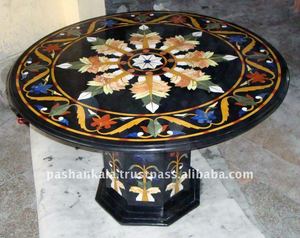 Plateaux de table ronds en marbre noir - Product Image 1