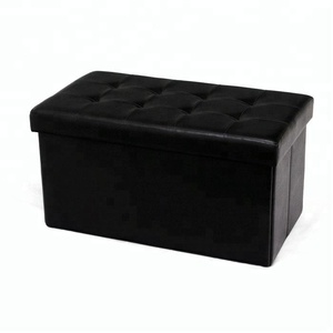 Bailey Modern <strong>Black</strong> Faux Leather Folding <strong>Storage</strong> Ottoman <strong>Bench</strong> - Product Image 1