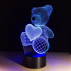 홈 장식 최고의 선물 밤 빛 테디 베어 터치 컨트롤 7 색 변경 USB LED 맞춤형 3D 환상 램프