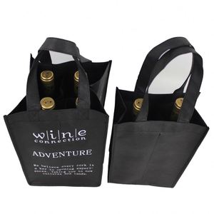 Personalizado de impresión de alta calidad 120gsm negro no tejido <span class=keywords><strong>2</strong></span> botellas 4 botella de vino bolsa de embalaje - Product Image 1