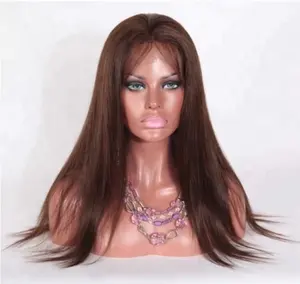 Wholesale Silky Straight #4 Chocolate Brown Brazilian Human Hair HD Transparent Swiss Lace Frontal Wig 40 inch with Baby Hair