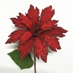 Giant Artificial Velvet Fabric Poinsettia Flower with <strong>Glitter</strong> Red <strong>Blue</strong> Gold Colors 9"DIA*4" Indoor Christmas Tree Decoration - Product Image 3