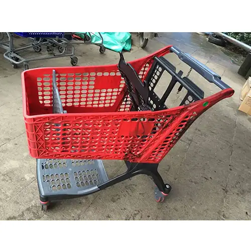 Carrito de compras de supermercado con ruedas de alta calidad, material de plástico completo, ligero y resistente