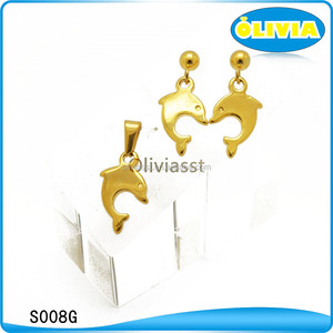 Olivia bisutería al por mayor forma dólar conjunto joyería de las mujeres con el tono de plata de acero inoxidable - Product Image 3