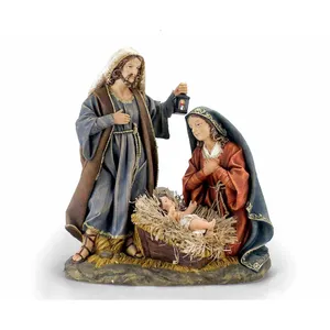 新的圣诞节16.5 “豪华手绘树脂神圣家庭耶稣诞生套装