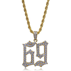 Collier pendentif solide numéro <span class=keywords><strong>69</strong></span> en zircon, style hip-hop, <span class=keywords><strong>rappeur</strong></span> Ins 6ix9ine - Product Image 2