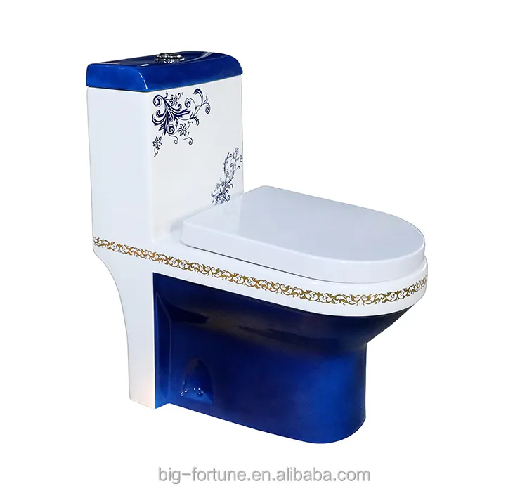진한 파란색 색깔 siphonic 세라믹 한 조각 화장실