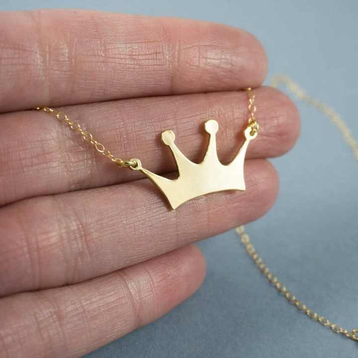 Baby Tiny Initial Gold Crown Pendant Necklace - Fashion Queen Jewelry