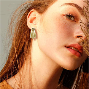 Anting-Anting Tabung Terbuka Sedang, Perhiasan Modis 18K Pernyataan Berlapis Emas Tinggi Dipoles Tiga Lingkaran - Product Image 5
