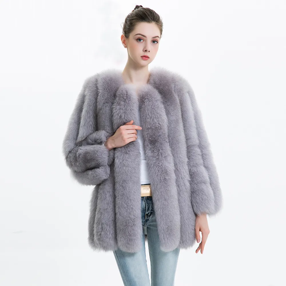 حار بيع في أوروبا مخصص الشتاء تصميم الأزياء معطف الفراء الحقيقي معطف الجملة أعلى جودة الثعلب الفراء معطف