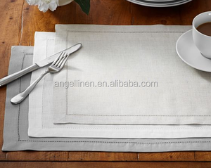 High Quality Embroidery <strong>Linen</strong> <strong>Placemat</strong> in Solid Colors with Dot Hemstitch - Product Image 3