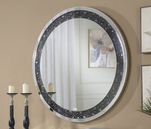 Telite Modern <strong>Black</strong> Grey Crystal Diamond Mirrored <strong>Console</strong> <strong>Table</strong> with Round Wall Mirror Furniture - Product Image 3