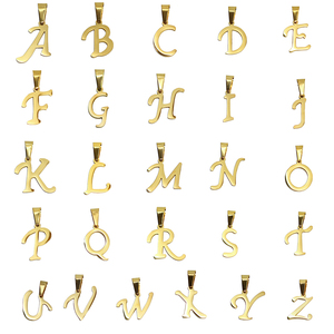 도매 실버 골드 도금 2mm 두께 A-Z 알파벳 스테인레스 스틸 편지 펜던트 매력 - Product Image 1