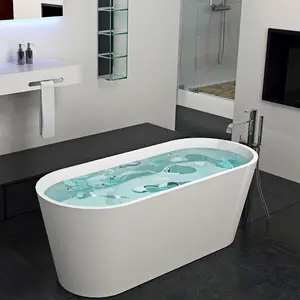 SM-8604 1700 mm size common standalone white color natural stone wash bath flooring tub solid surface resin bathroom bathtub