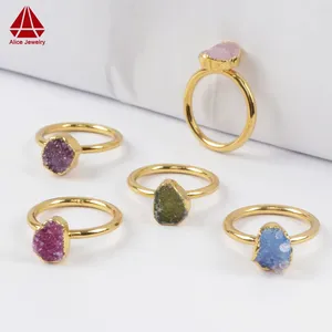 G1450 single stone ring designs for women Natural druzy stone gold plated druzy ring