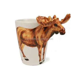 个性化3D驼鹿陶瓷杯创意麋鹿图案咖啡杯