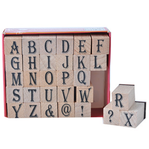 mini capital alphabets letters and 4 symbol logo imprint wooden stamp in paper box