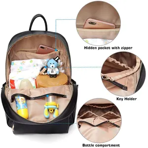 Baby Nappy Bag New Arrival PU Leather Tote Bag Baby Nappy Organizer With Changing Mat Logo Pattern For Baby Products Backpack Diaper Bag