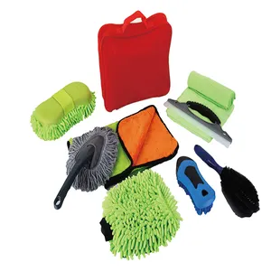 11 Pcs Groothandel Portable Wasstraat Set/Kit Wiel Band Borstel Car Cleaning Handdoek Wassen Mitt Duster Borstel Chenille mitt