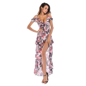 2019 Nouvelle Arrivée D'été Sexy Irrégulière Volants De Courroie De Gaine Profonde V Imprimé À La Mode Dames Casual <span class=keywords><strong>Robes</strong></span> Femmes - Product Image 2