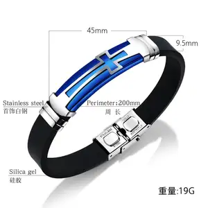 Cổ Hỗn Hợp Thiết Kế Chéo Vòng Đeo Tay Thép Không Gỉ Silicone Tôn Giáo Bangle Chữ Thập Chúa Của Cầu Nguyện Tây Ban Nha Người Đàn Ông Của Chữ Thập Vòng Đeo Tay